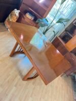 MCM Walnut Dining Table – Extendable with Elegant Curved Base - Image 5