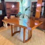 MCM Walnut Dining Table – Extendable with Elegant Curved Base