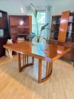 MCM Walnut Dining Table – Extendable with Elegant Curved Base
