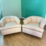 Milo Baughman Style Swivel Barrel Club Chairs