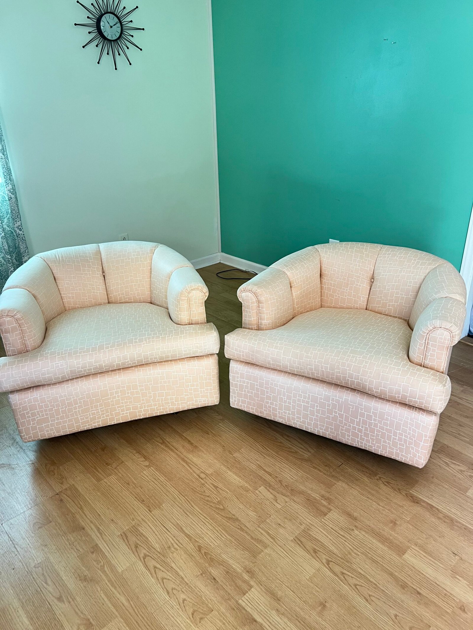 IMG_1993 Milo Baughman Style Swivel Barrel Club Chairs - Image 1