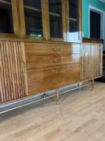 MCM Furnette Furniture 2 Piece Tambour Door Credenza w/ Glass Display Top - Image 5