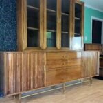 MCM Furnette Furniture 2 Piece Tambour Door Credenza w/ Glass Display Top