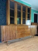 MCM Furnette Furniture 2 Piece Tambour Door Credenza w/ Glass Display Top