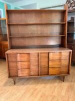 MCM Johnson Carper Formica Top 6-Drawer Lowboy Dresser w/ Hutch Display Top