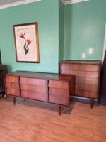 MCM Louver Front 9 Drawer Long Dresser w/ Tall Chest