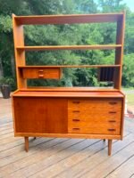Swedish MCM Teak Secretary Bookshelf w/ Pull Out Writing Surface