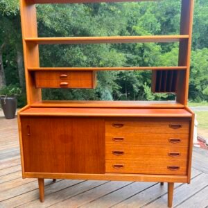 Swedish MCM Teak Secretary Bookshelf w/ Pull Out Writing Surface